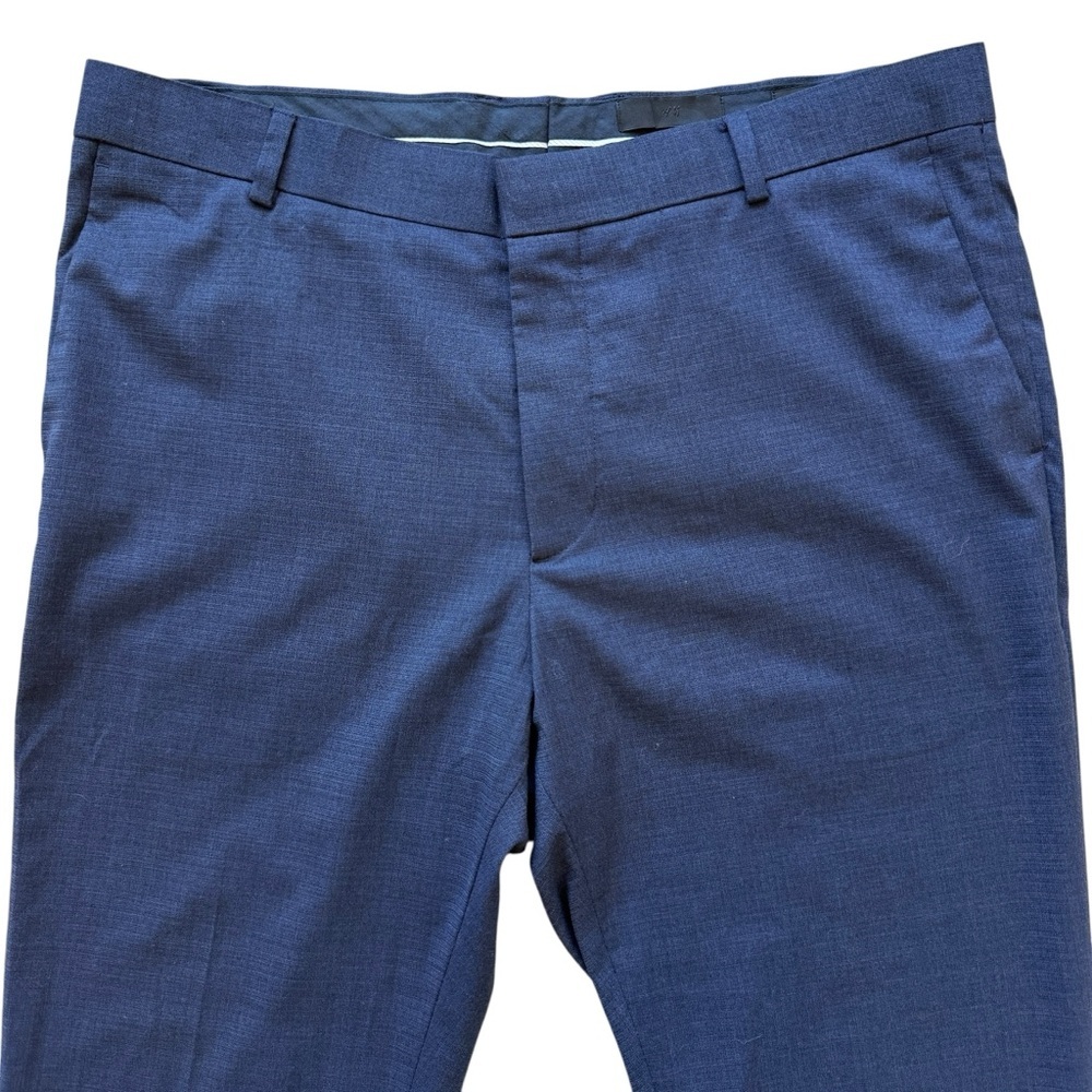 H&M Dress Pants Mens 36x32 Navy Blue Super Skinny Fit Stretch Flat Front Wool